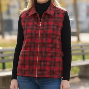 Vintage Made in USA Zip Up David Brooks Wool Blend Tartan Plaid Vest Size Large